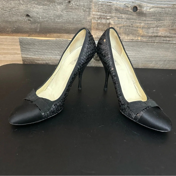 Prada Black Sequins Pumps Women 39 Black Bow Satin Toe & Heel Stiletto Shoes - Picture 7 of 12